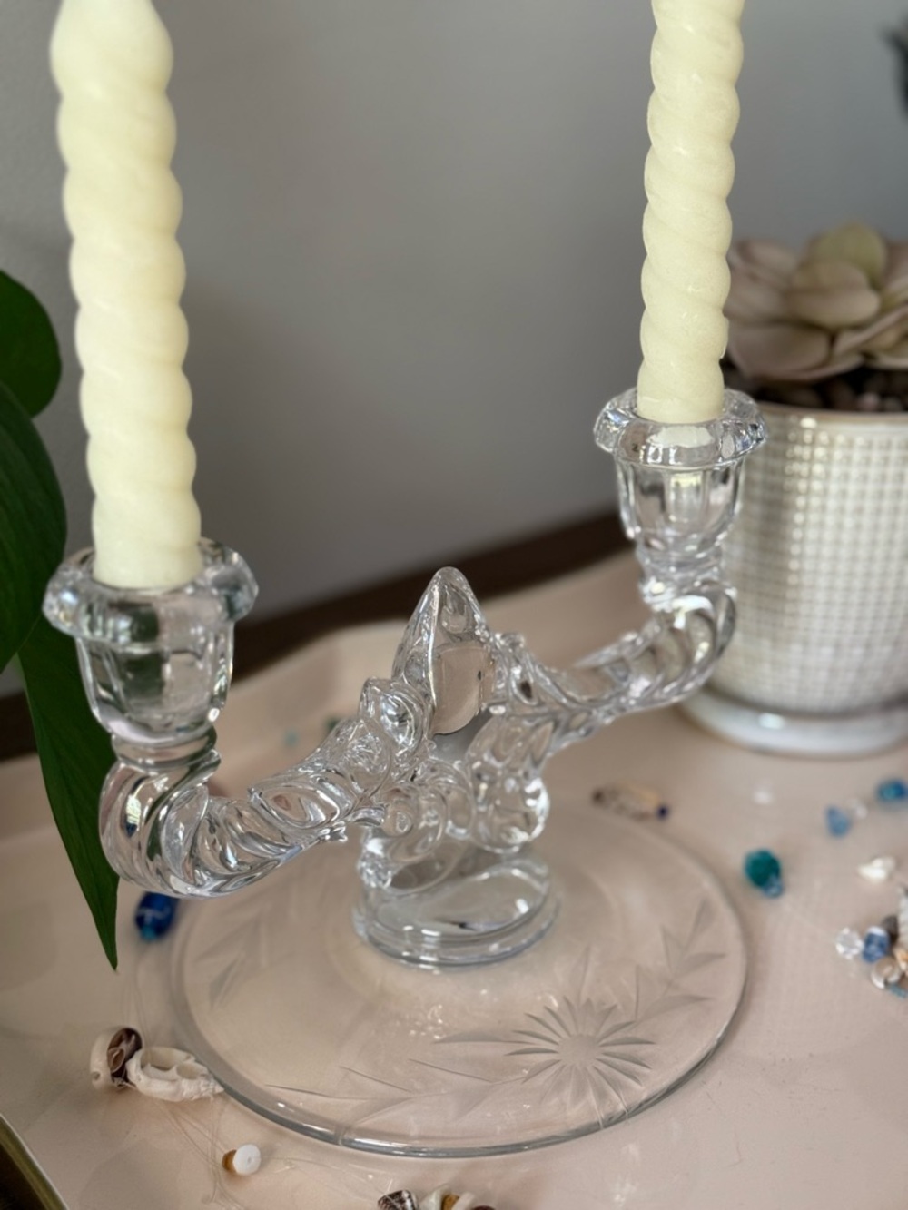 Vintage New Martinsville Glass Double-light Candlestick Holder